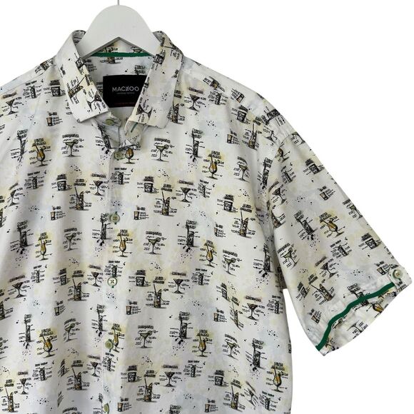 Maceoo Shirt Button Short Sleeves Cocktails Drinks Print Club Retro Party 2XL - Picture 1 of 10
